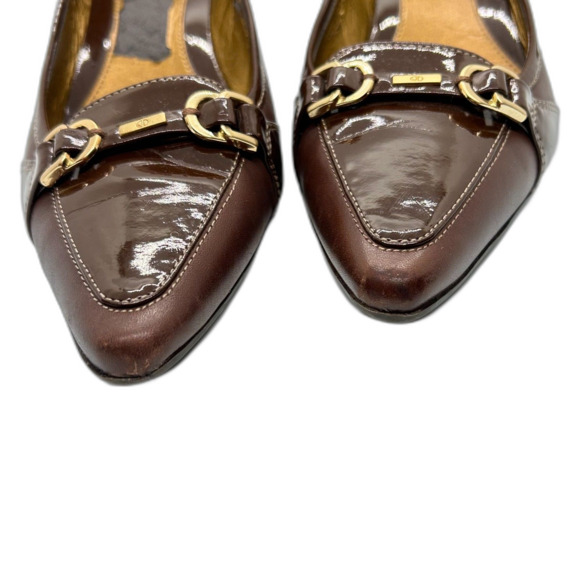 Joan & David Presley Brown Leather Patent Leather Horse-Bit Heeled Loafer 9M - Picture 3 of 15